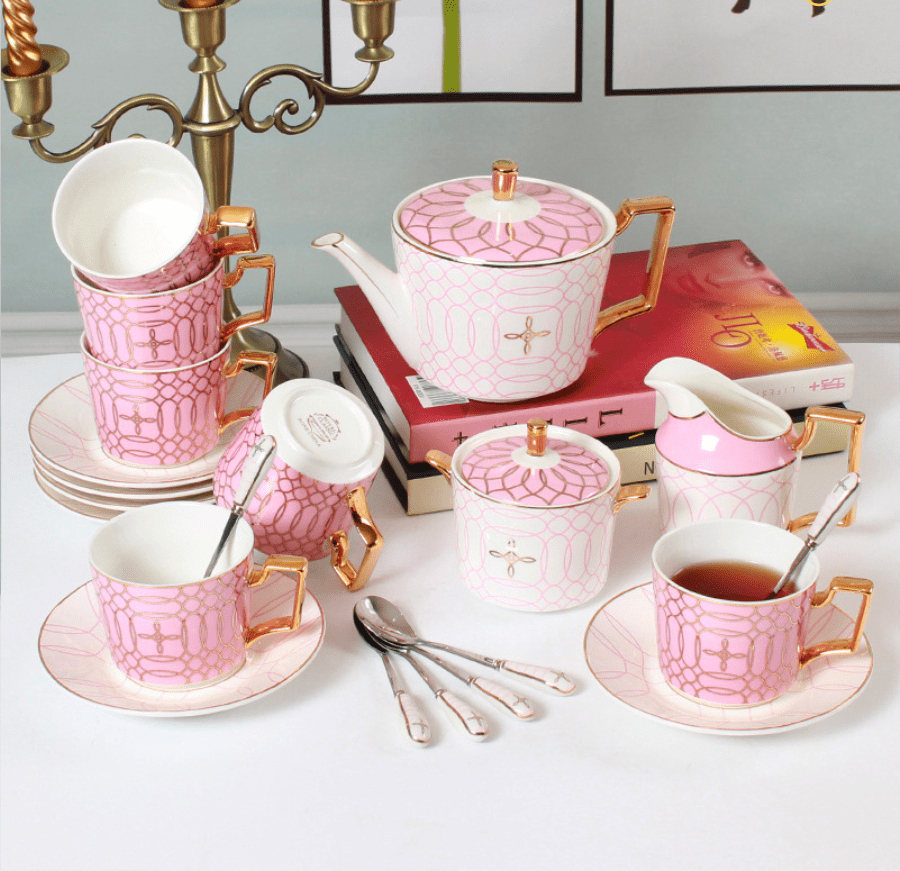 Bộ ấm trà kim cương hồng 21 món